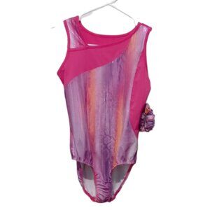 Danskin Now Pink Print Leotard w/ Crisscross Back Size L/G (10-12)